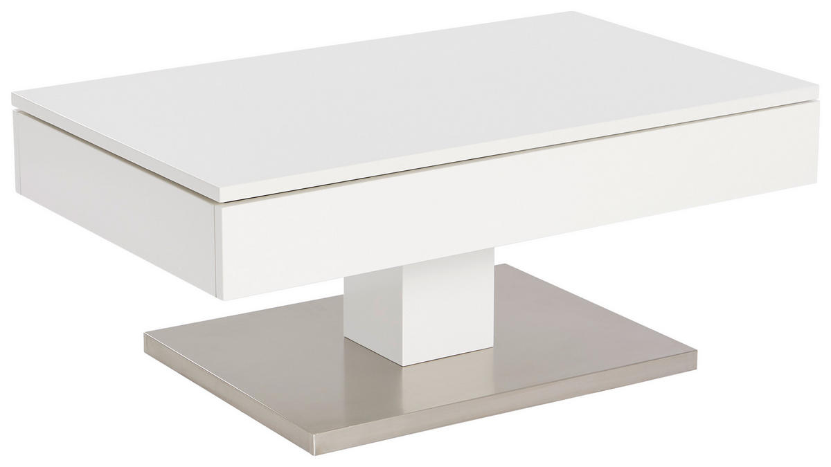 KLUBSKA MIZA, bela, barve nerjavečega jekla  - barve nerjavečega jekla/bela, Design, kovina/leseni material (100/60/42,5cm) - Carryhome