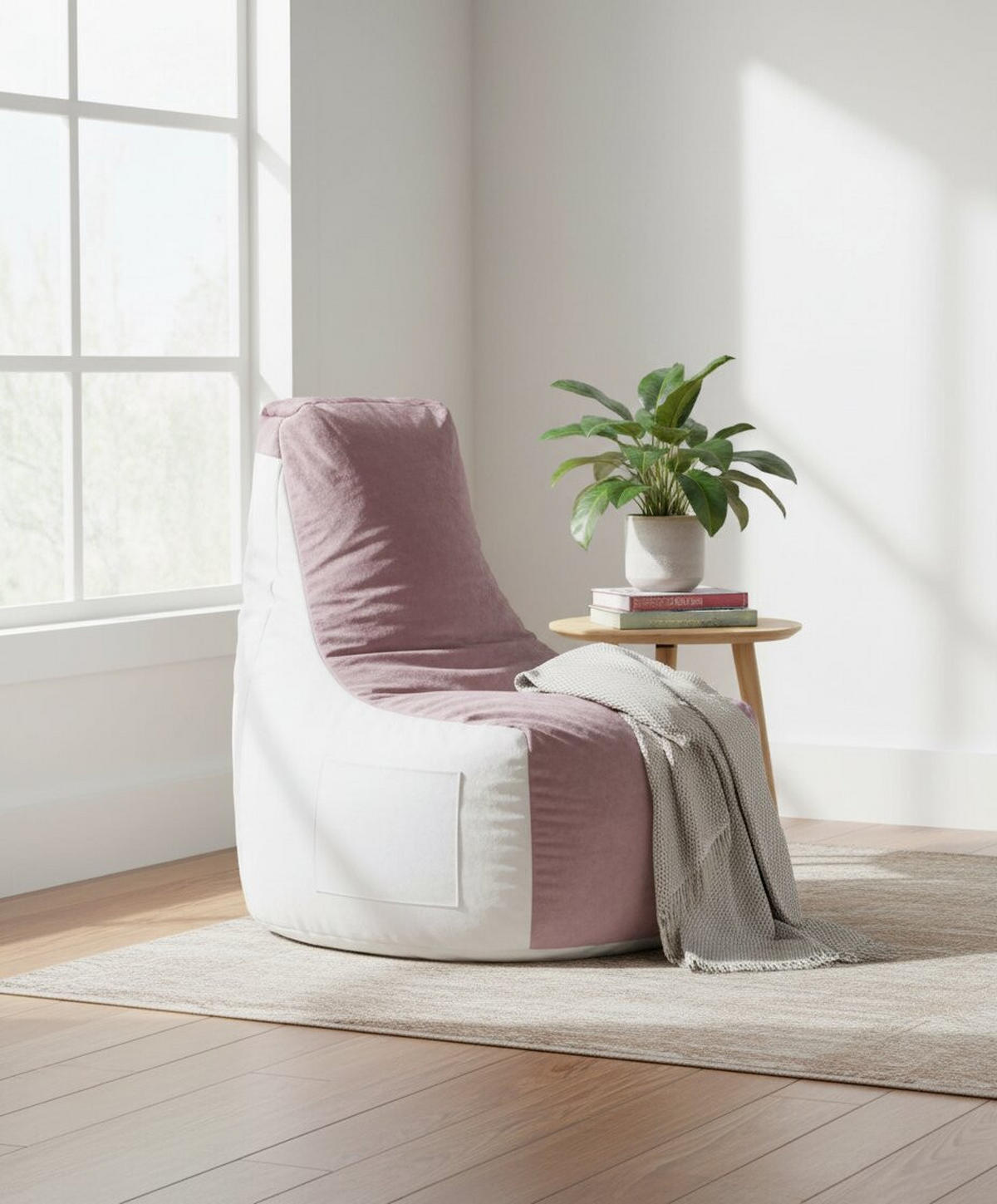 SITZSACK Lederlook, Velours 300 L  - Hellrosa/Weiß, Design, Textil (80/100/85cm) - Boxxx