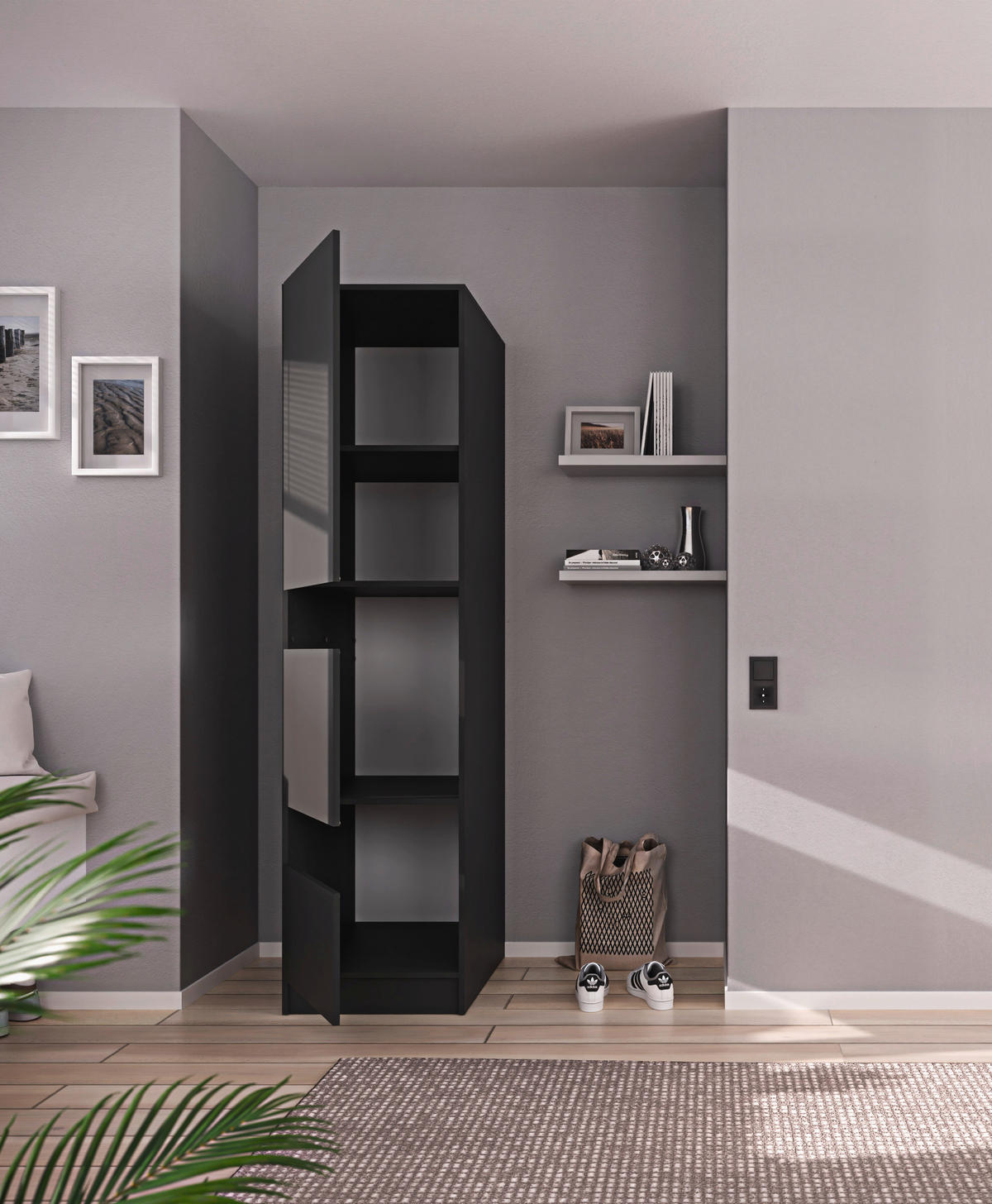 MEHRZWECKSCHRANK 50/200/68 cm  in Anthrazit  - Anthrazit/Schwarz, Design, Holzwerkstoff/Metall (50/200/68cm) - Milino