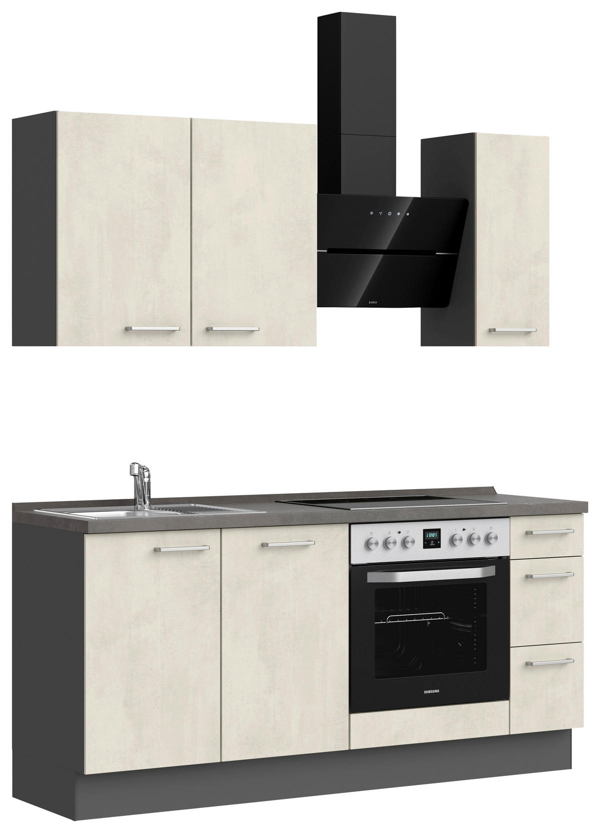 KÜCHENBLOCK Riva 180 cm  in Schieferfarben, Weiß  - Schieferfarben/Edelstahlfarben, MODERN, Holzwerkstoff/Metall (180cm) - Nobilia