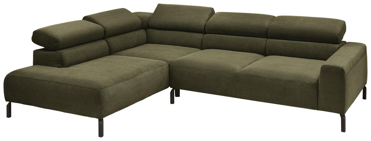 ECKSOFA Feincord Dunkelgrün  - Dunkelgrün/Schwarz, Design, Textil/Metall (219/273cm) - Pure Home Lifestyle