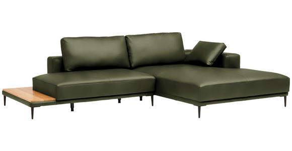 ECKSOFA  in Echtleder Grün  304/201 cm  - Schwarz/Grün, Design, Leder/Metall (304/201cm) - Belluti