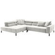 ECKSOFA Weiß Cord Rücken echt, Kopfteilverstellung, Sitzvorzug  - Schwarz/Weiß, KONVENTIONELL, Textil/Metall (219/311cm) - Hom`in