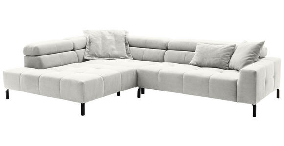 ECKSOFA Weiß Cord Rücken echt, Kopfteilverstellung, Sitzvorzug  - Schwarz/Weiß, KONVENTIONELL, Textil/Metall (219/311cm) - Hom`in