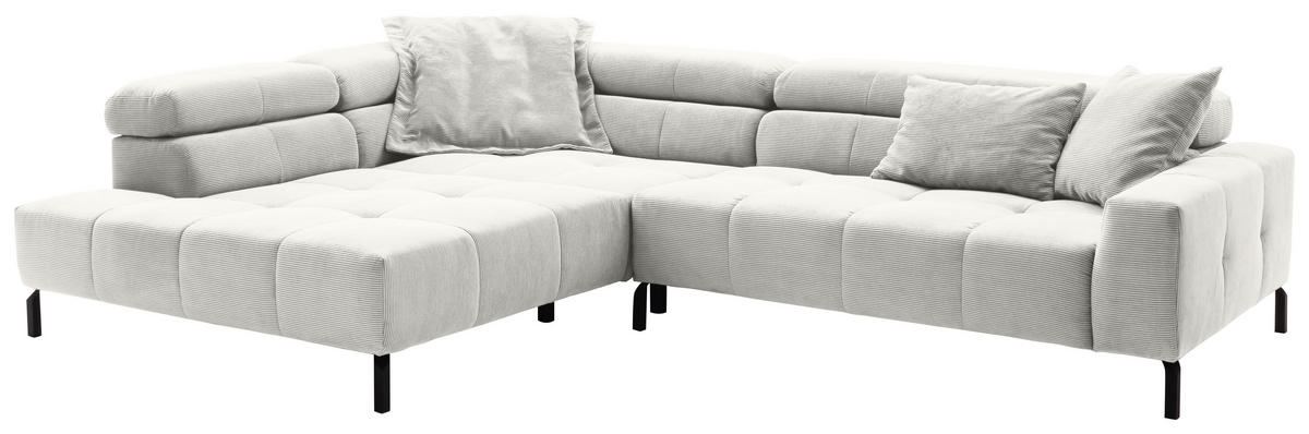 ECKSOFA in Cord Weiss  - Weiss/Schwarz, Konventionell, Textil/Metall (219/311cm) - Hom`in