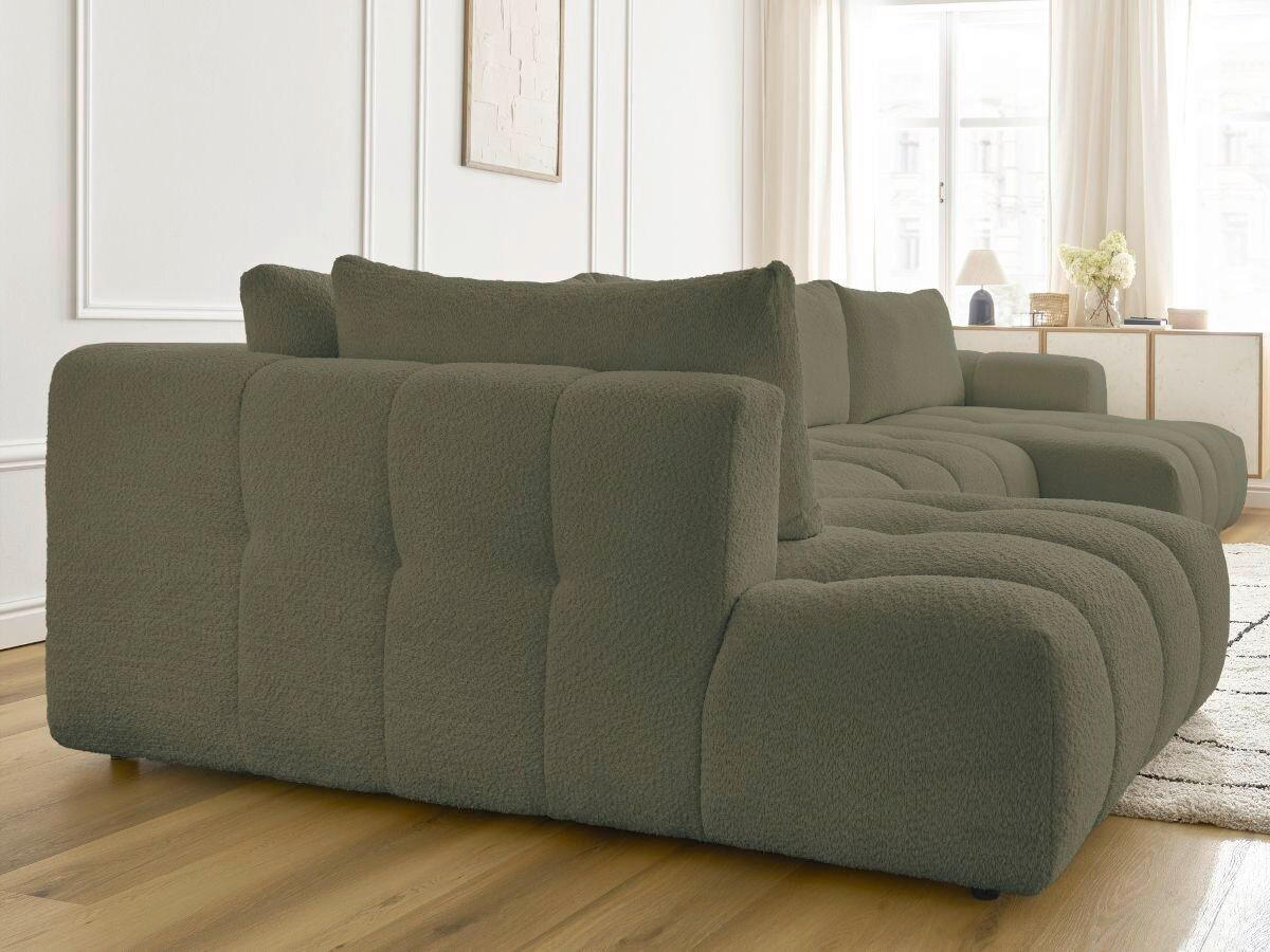 WOHNLANDSCHAFT  FUJI  Grün Bouclé  - Schwarz/Grün, MODERN, Kunststoff/Textil (204/377/160cm)