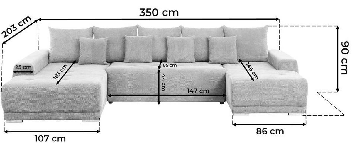 CANAPEA MODULARĂ textil albastru  - argintiu/albastru, Design, plastic/textil (203/350/180cm) - Carryhome