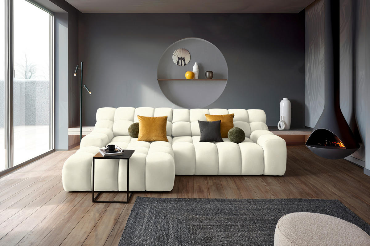 Ecksofa inkl. Funktion Creme Webstoff  - Creme/Schwarz, MODERN, Kunststoff/Textil (180/297cm) - Welnova