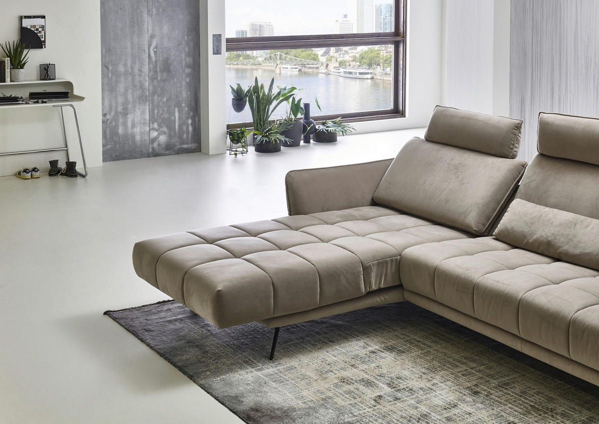 ECKSOFA in Mikrofaser Hellbraun  - Hellbraun/Schwarz, Konventionell, Textil/Metall (178/285cm) - Carryhome