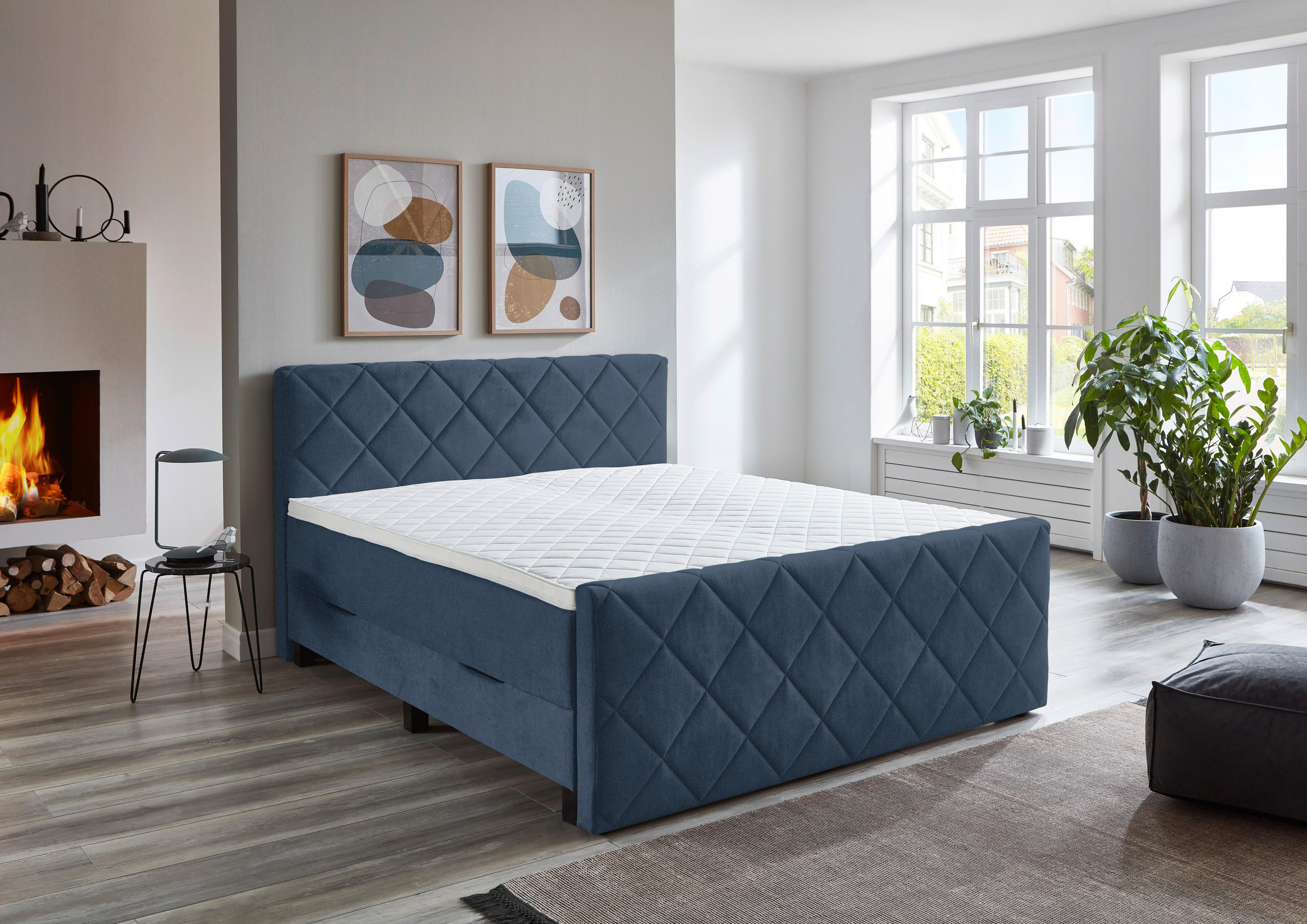 BOXSPRINGBETT 180/200 cm  in Dunkelblau  - Schwarz/Dunkelblau, KONVENTIONELL, Kunststoff/Textil (180/200cm) - home24