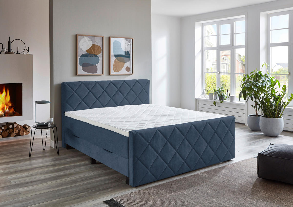 BOXSPRINGBETT 180/200 cm  in Dunkelblau  - Schwarz/Dunkelblau, KONVENTIONELL, Kunststoff/Textil (180/200cm) - home24