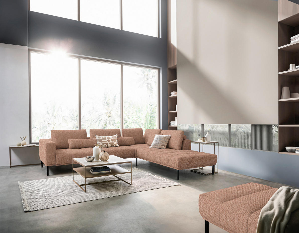 ECKSOFA  in Flachgewebe Aprikose  308/270 cm  - Aprikose/Schwarz, Design, Textil/Metall (308/270cm) - Pure Home Lifestyle