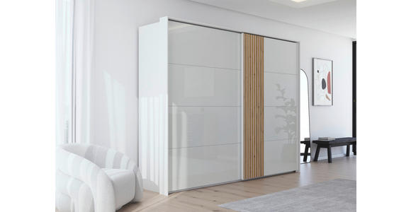 SCHWEBETÜRENSCHRANK 281/223/68 cm 2-türig Weiß, Eichefarben - Eichefarben/Weiß, Design, Glas/Holzwerkstoff (281/223/68cm) - Novel