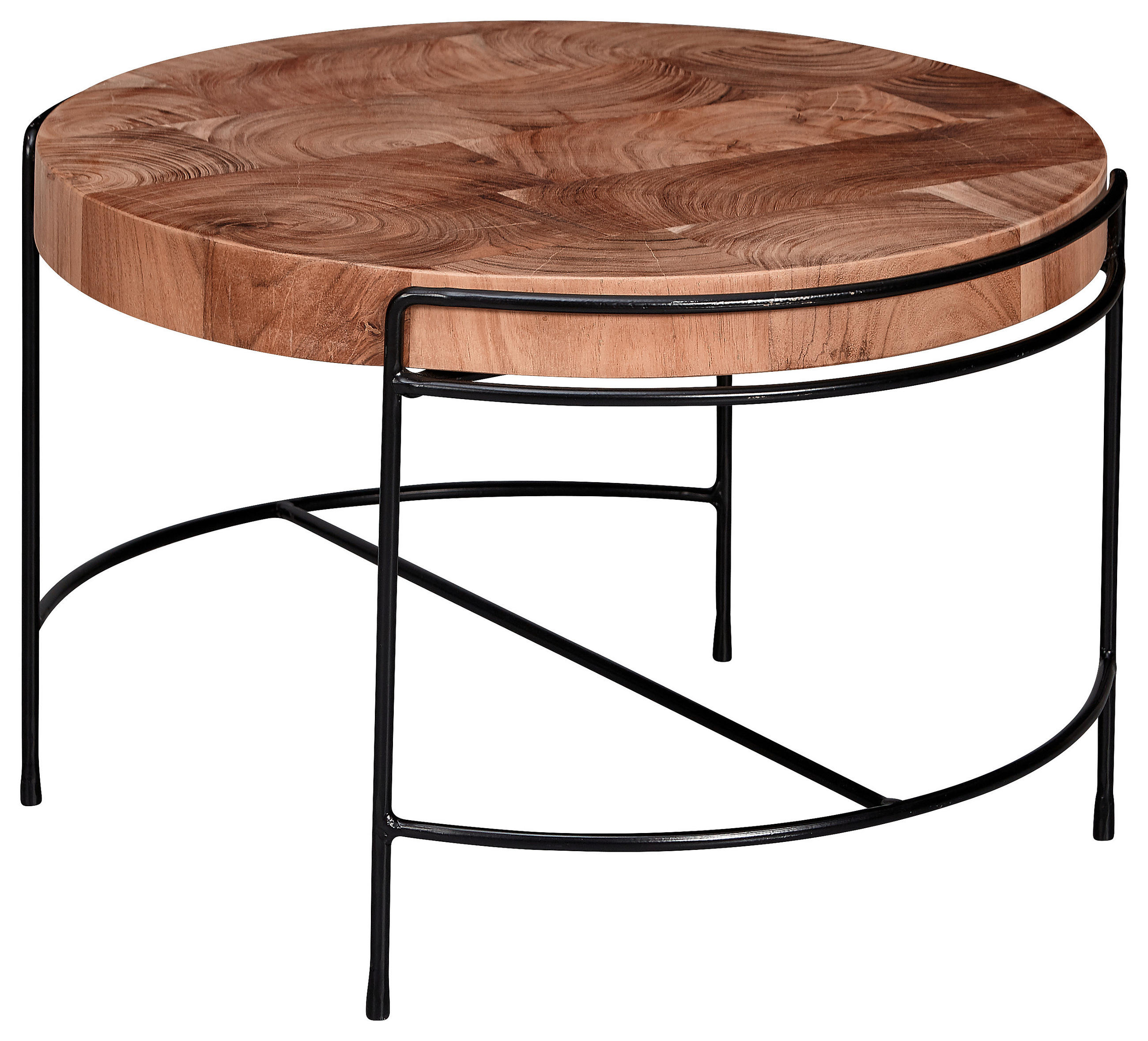 Couchtisch Rund Mit Holzplatte, Akazie/schwarz
