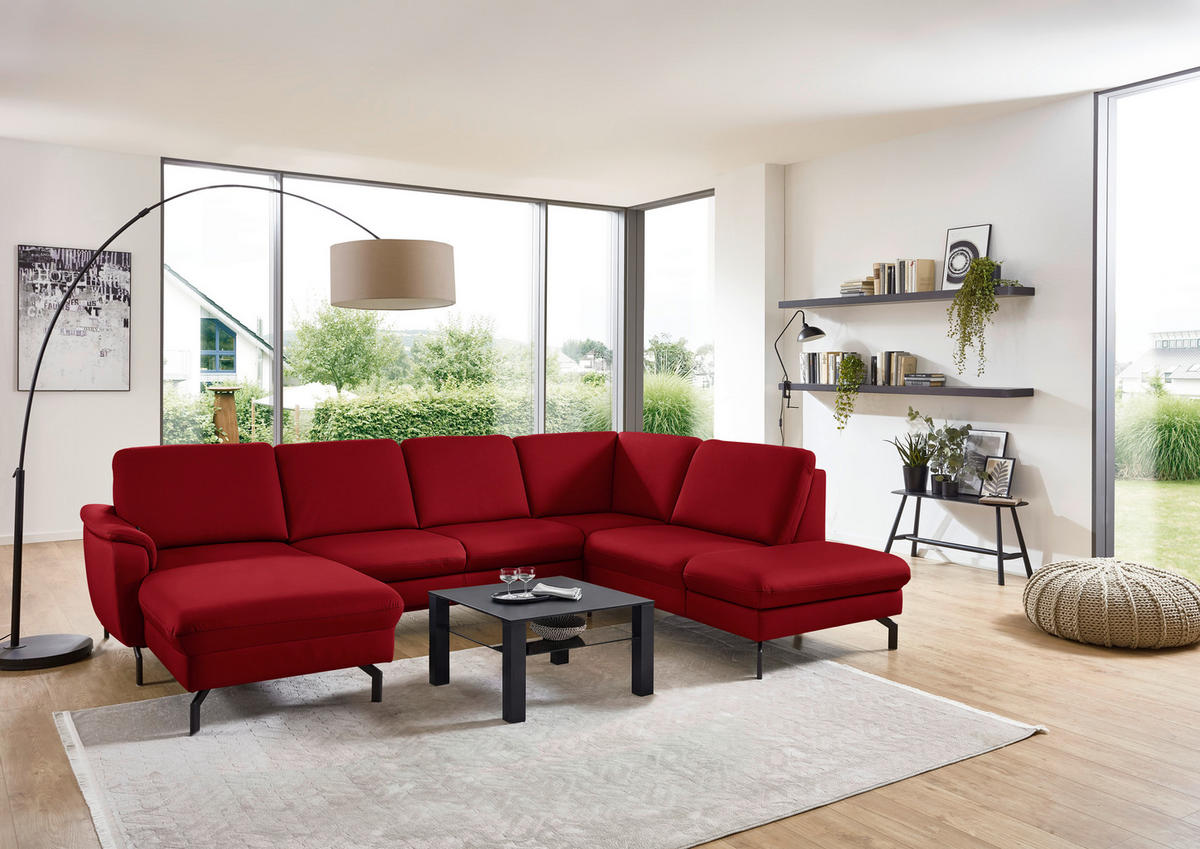 WOHNLANDSCHAFT Beldomo premium in Echtleder Rot  - Rot/Schwarz, KONVENTIONELL, Leder/Metall (168/306/224cm) - Beldomo Premium