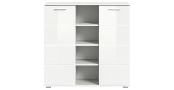 SCHUHSCHRANK 110/108/37 cm - Weiß Hochglanz/Silberfarben, Design, Holzwerkstoff/Kunststoff (110/108/37cm) - Xora