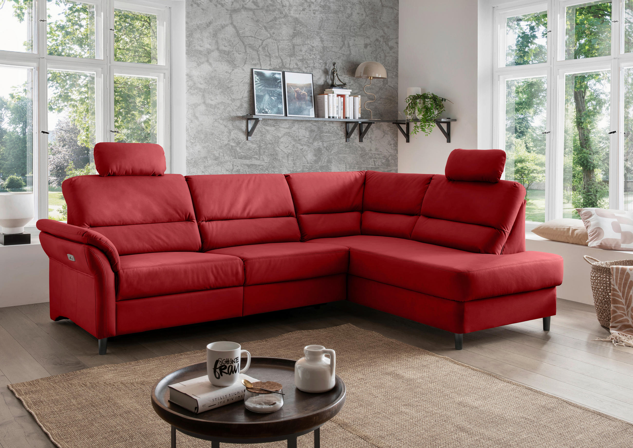 ECKSOFA in Lederlook Rot  266/190 cm  - Rot/Schwarz, MODERN, Holz/Textil (266/190cm) - Livetastic