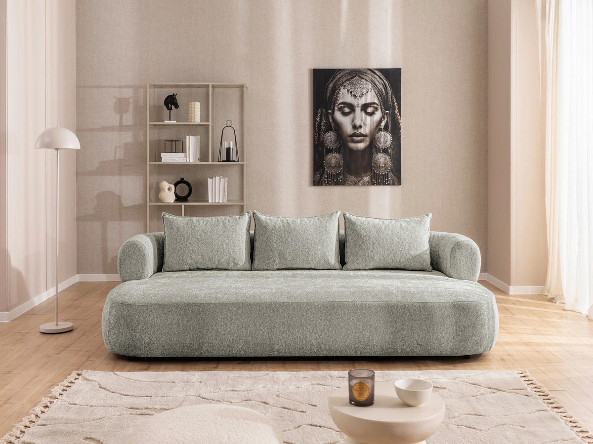 BIGSOFA in Chenille Hellgrau  - Hellgrau/Schwarz, Design, Kunststoff/Textil (240/76/122cm) - Livetastic
