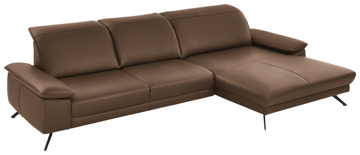 ECKSOFA in Echtleder Braun  - Schwarz/Braun, Design, Leder/Metall (328/193cm) - Dieter Knoll