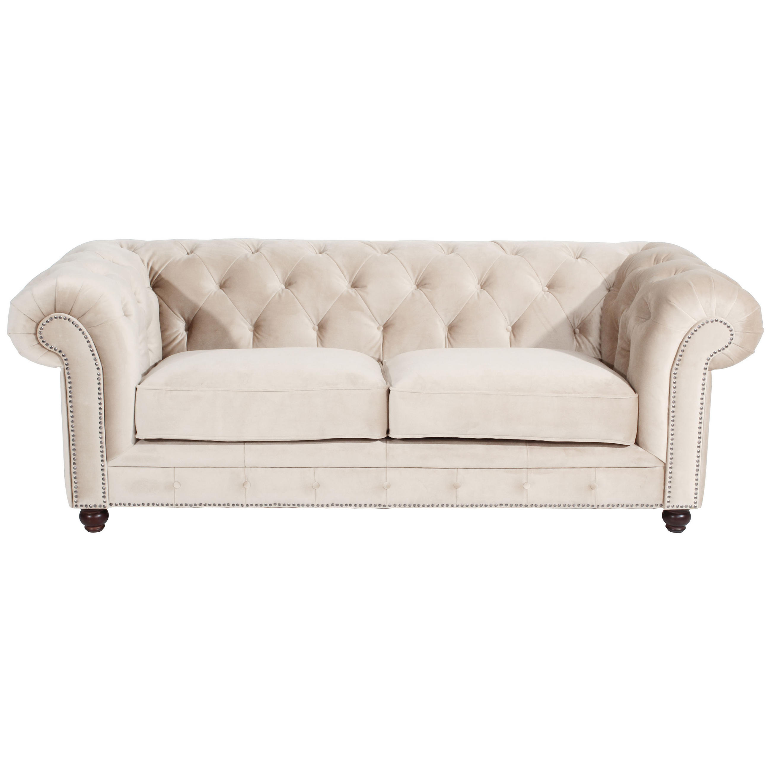 CHESTERFIELD-SOFA Orleans Creme Samt, Velours  - Nussbaumfarben/Creme, Design, Holz/Textil (216/77/100cm) - Max Winzer