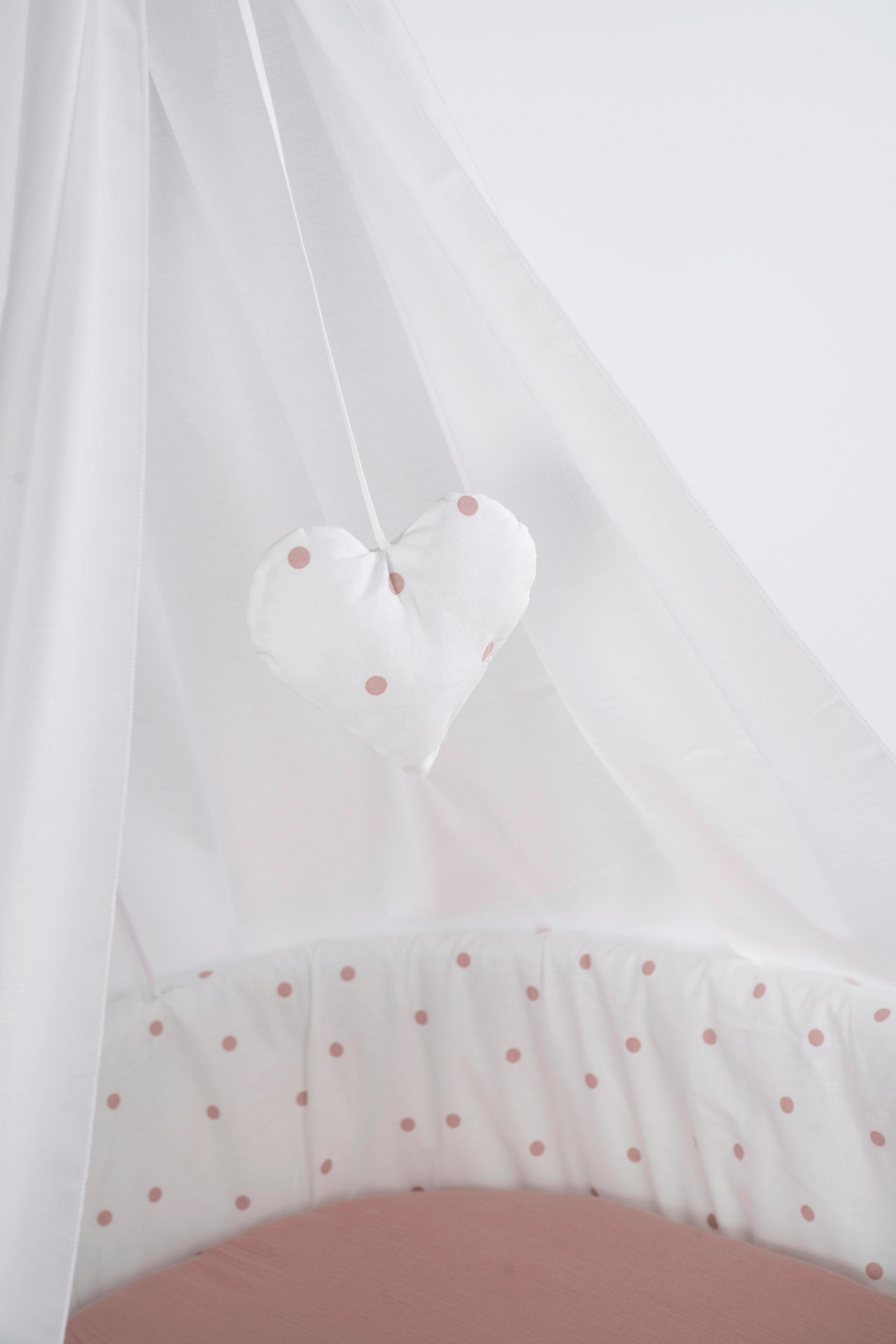 STUBENWAGEN-KOMPLETTSET Babybett Lounge Weiß, Punkte Buche  Rosa, Weiß  - Rosa/Weiß, Basics, Holz/Textil (60/167/100cm) - Mionido