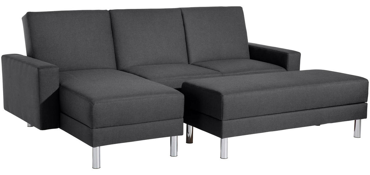ECKSCHLAFSOFA inkl. Hocker in Graphitfarben Textil   - Chromfarben/Graphitfarben, Konventionell, Textil/Metall (152/230cm) - Max Winzer