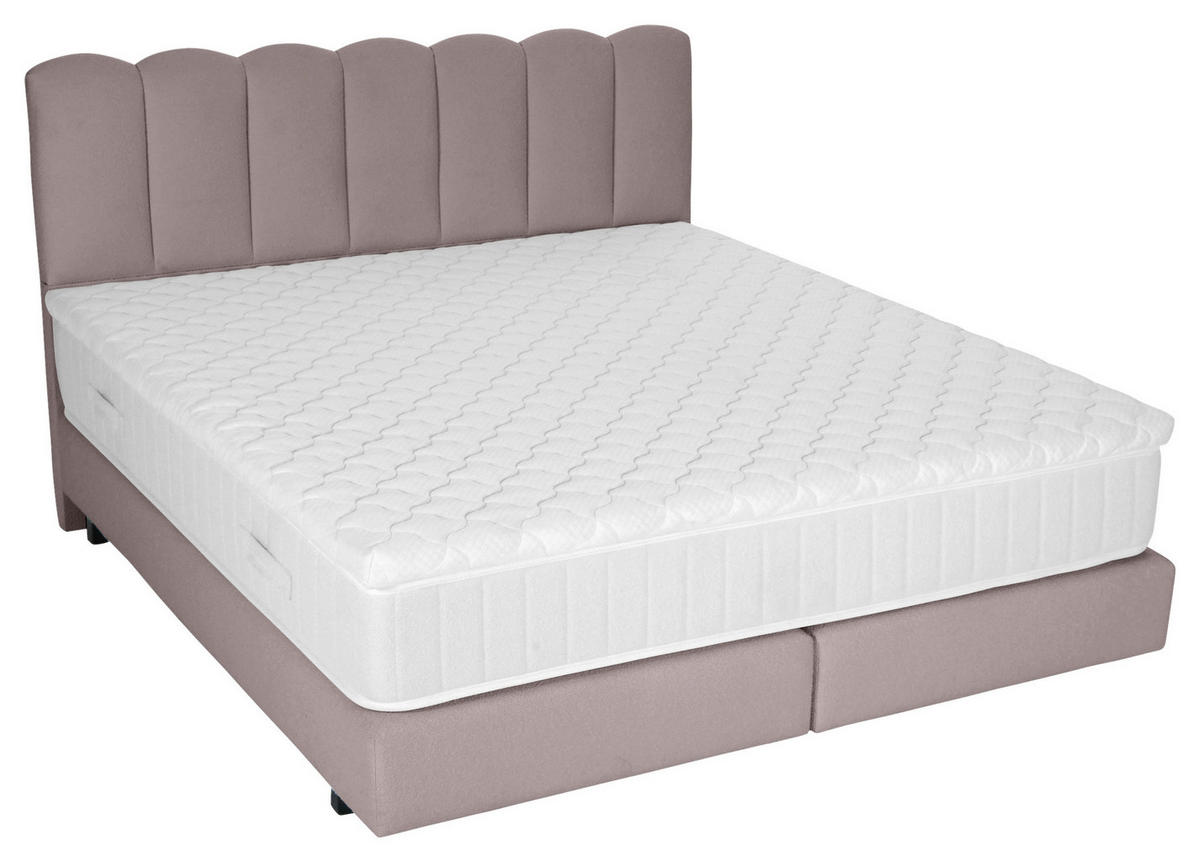 BOXSPRINGBETT 180/200 cm,  in Hellbraun, Topper, Matratzen, H3 = fest  - Hellbraun/Schwarz, Design, Holzwerkstoff/Textil (180/200cm) - Esposa
