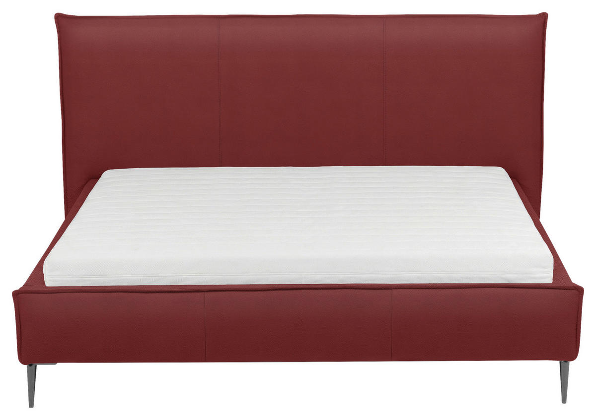 POLSTERBETT 180/200 cm,  in Rot, gepolstertes Kopfteil,  - Rot/Schwarzchrom, KONVENTIONELL, Leder/Metall (180/200cm) - Esposa