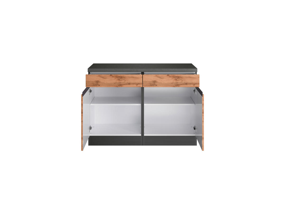 KÜCHENUNTERSCHRANK 120/86/60 cm  in Graphitfarben, Eiche Wotan  - Eiche Wotan/Graphitfarben, Design, Holzwerkstoff (120/86/60cm) - Held