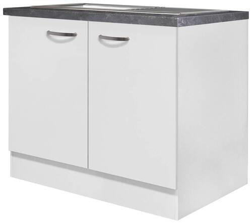 SPÜLENUNTERSCHRANK 100/86/57 cm  in Weiß, Weiß Hochglanz  - Schieferfarben/Edelstahlfarben, MODERN, Holzwerkstoff/Metall (100/86/57cm) - FlexWell