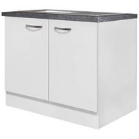 SPÜLENUNTERSCHRANK 100/86/57 cm  in Weiß, Weiß Hochglanz  - Schieferfarben/Edelstahlfarben, MODERN, Holzwerkstoff/Metall (100/86/57cm) - FlexWell