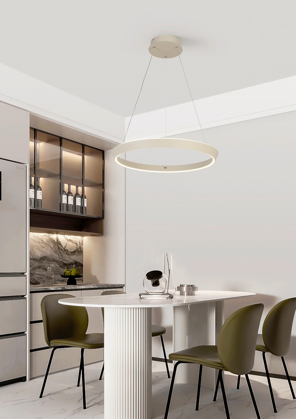 LED LUSTER  50/130 cm      - bela/boja peska, Trendi, metal/plastika (50/130cm) - Novel