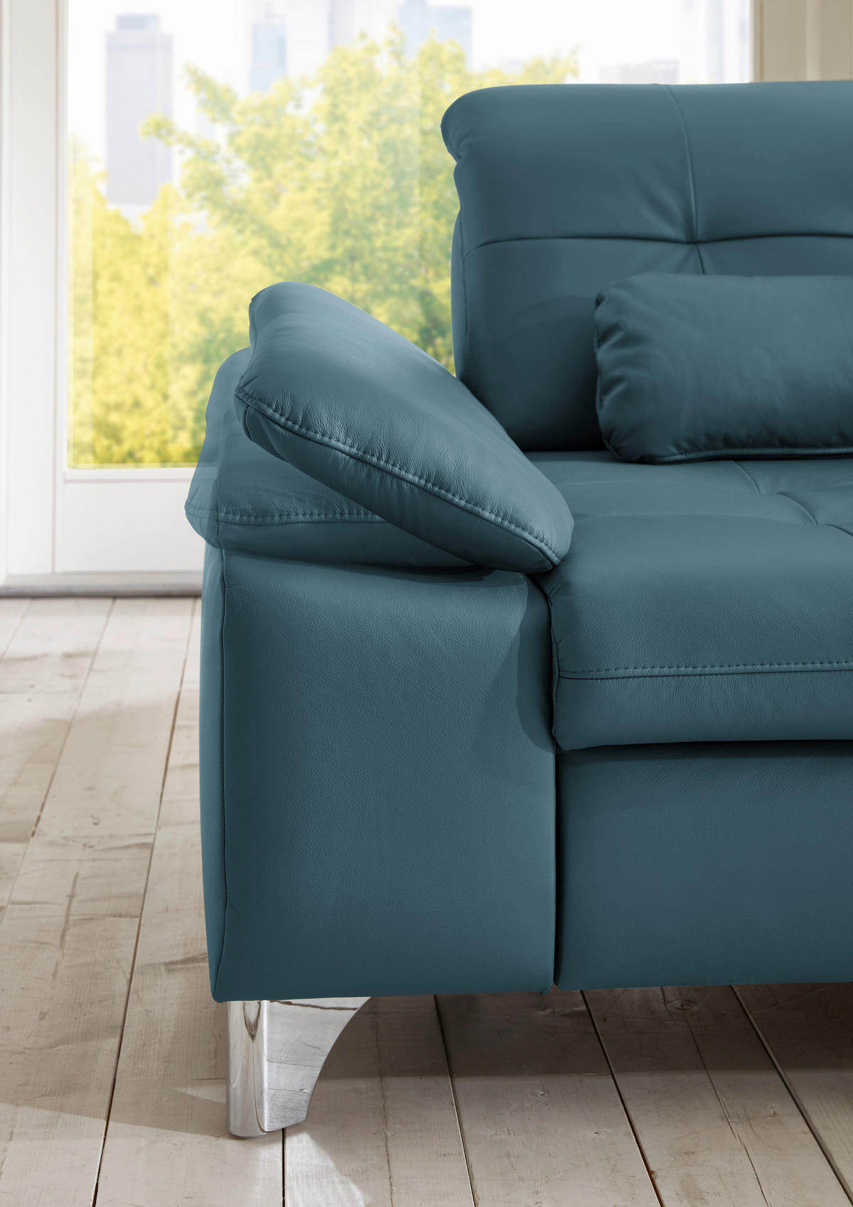 CANAPÉ D'ANGLE in Echtleder Blau  - Blau/Alufarben, Design, Leder/Metall (309/211cm) - Beldomo Speed