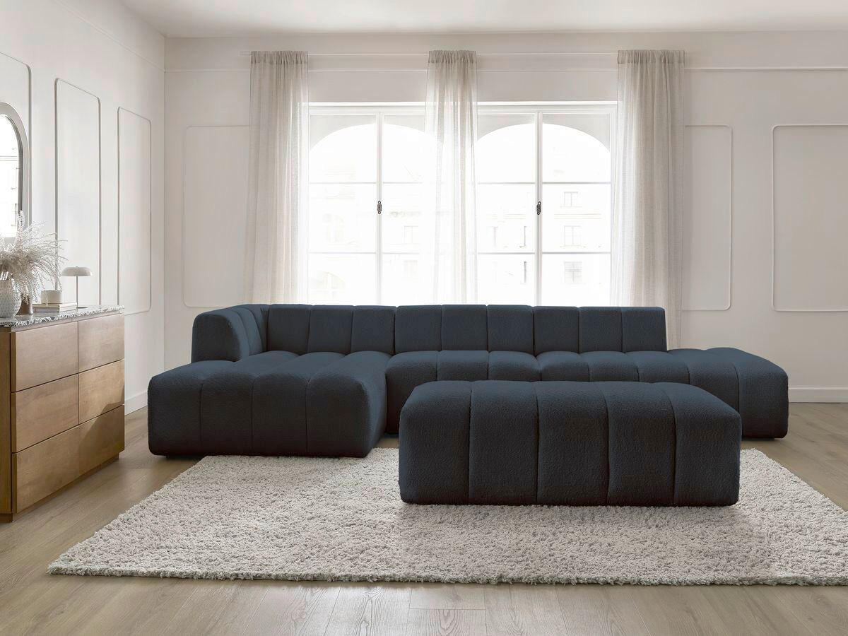 ECKSOFA Ottomane links  ANNECY Dunkelblau Bouclé  - Schwarz/Dunkelblau, MODERN, Kunststoff/Textil (170/262cm)