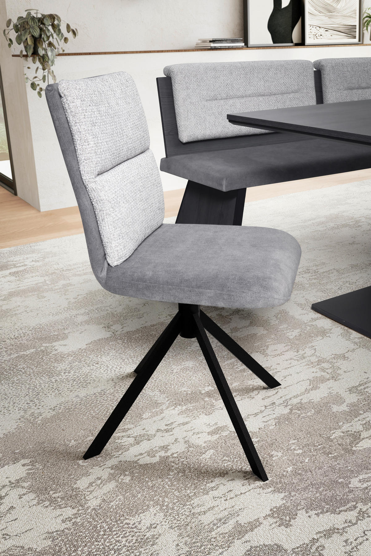 STUHL  in Stahl Webstoff, Mikrofaser Metall, Textil  - Schwarz/Grau, KONVENTIONELL, Textil/Metall (47,5/92/59cm) - Cantus