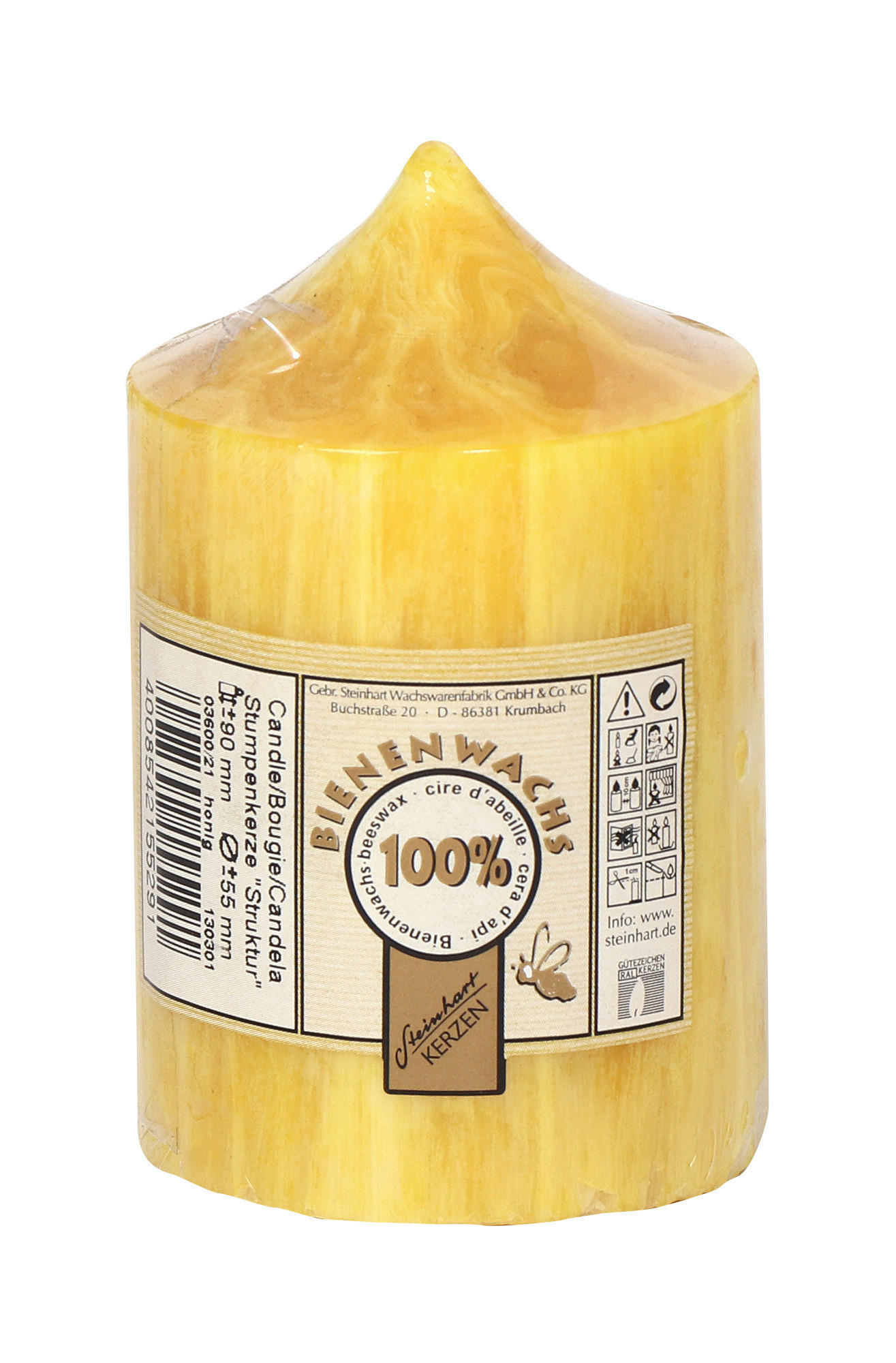 STUMPENKERZE  - Gelb, Basics (5,5/9cm) - Steinhart