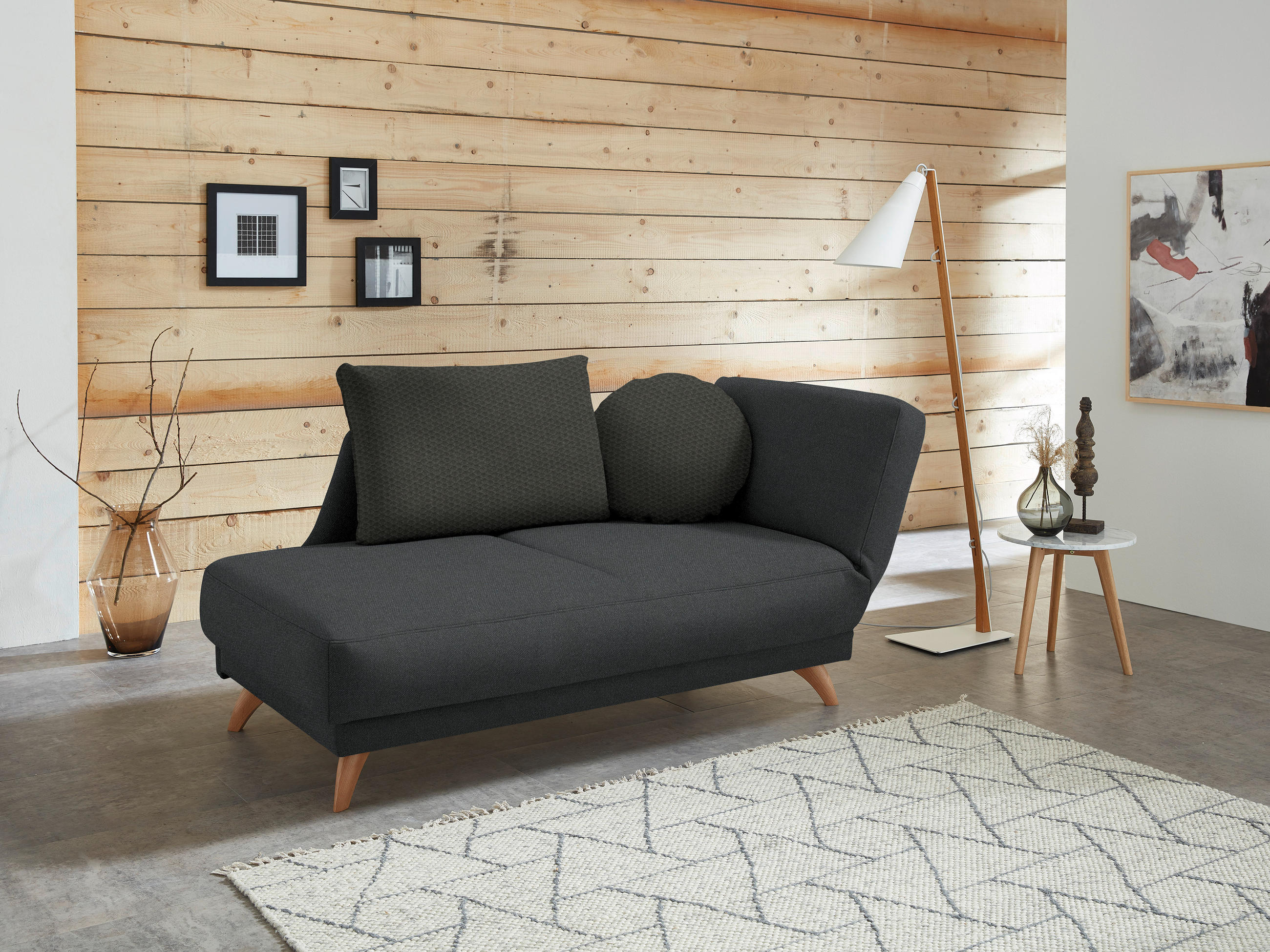 RÉCAMIERE in Flachgewebe Anthrazit - Anthrazit, Design, Holz/Textil (205/87/94cm) - Bali