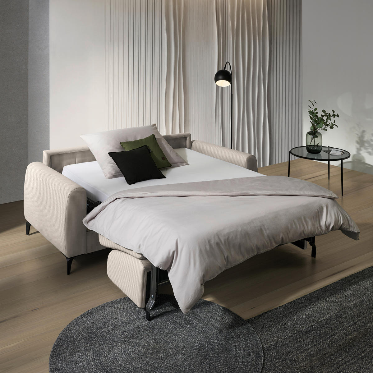 SCHLAFSOFA Cord Greige  - Greige/Schwarz, Konventionell, Holz/Textil (203/88/102cm) - Novel
