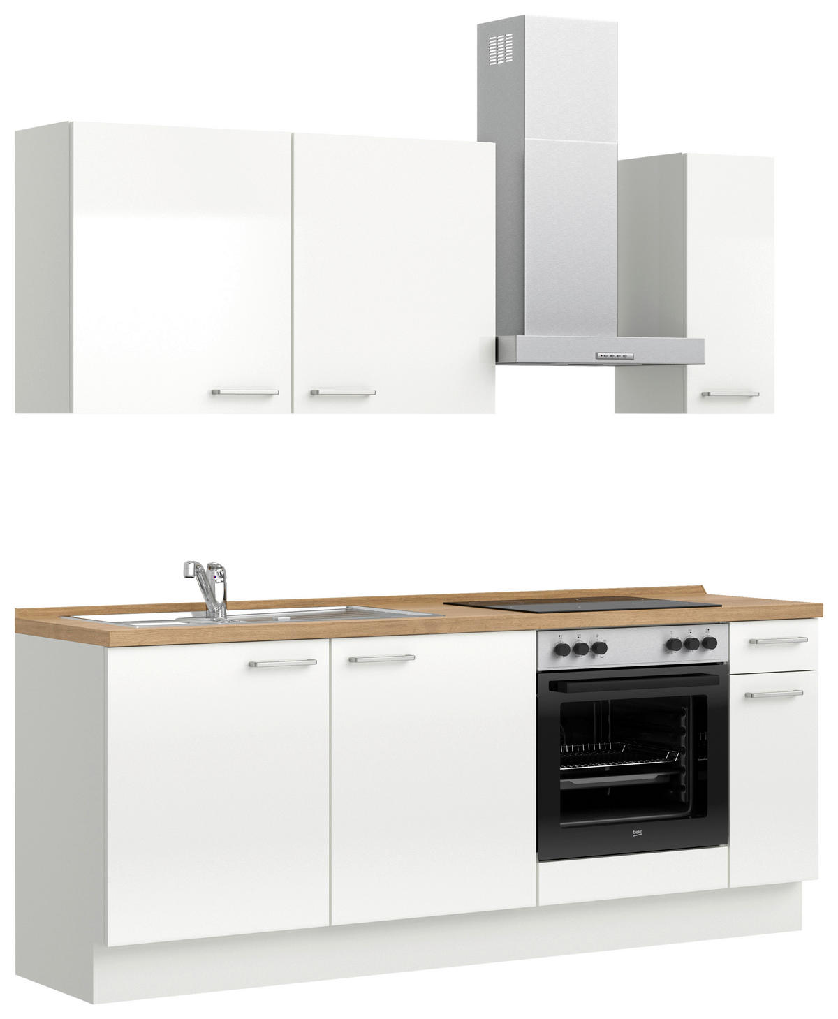 KÜCHENLEERBLOCK 210 cm   in Eichefarben, Weiß Hochglanz  - Edelstahlfarben/Eichefarben, MODERN, Holzwerkstoff/Metall (210cm) - Nobilia