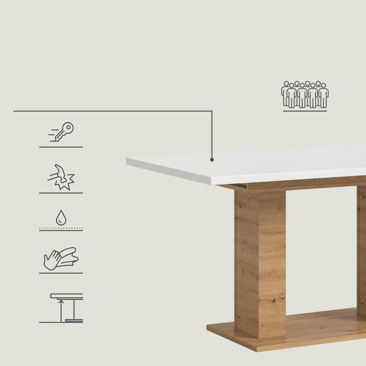 AUSZIEHTISCH Weiß rechteckig  ausziehbar  - Eiche Artisan/Weiß, KONVENTIONELL, Holzwerkstoff (150-190/90/76cm) - MID.YOU