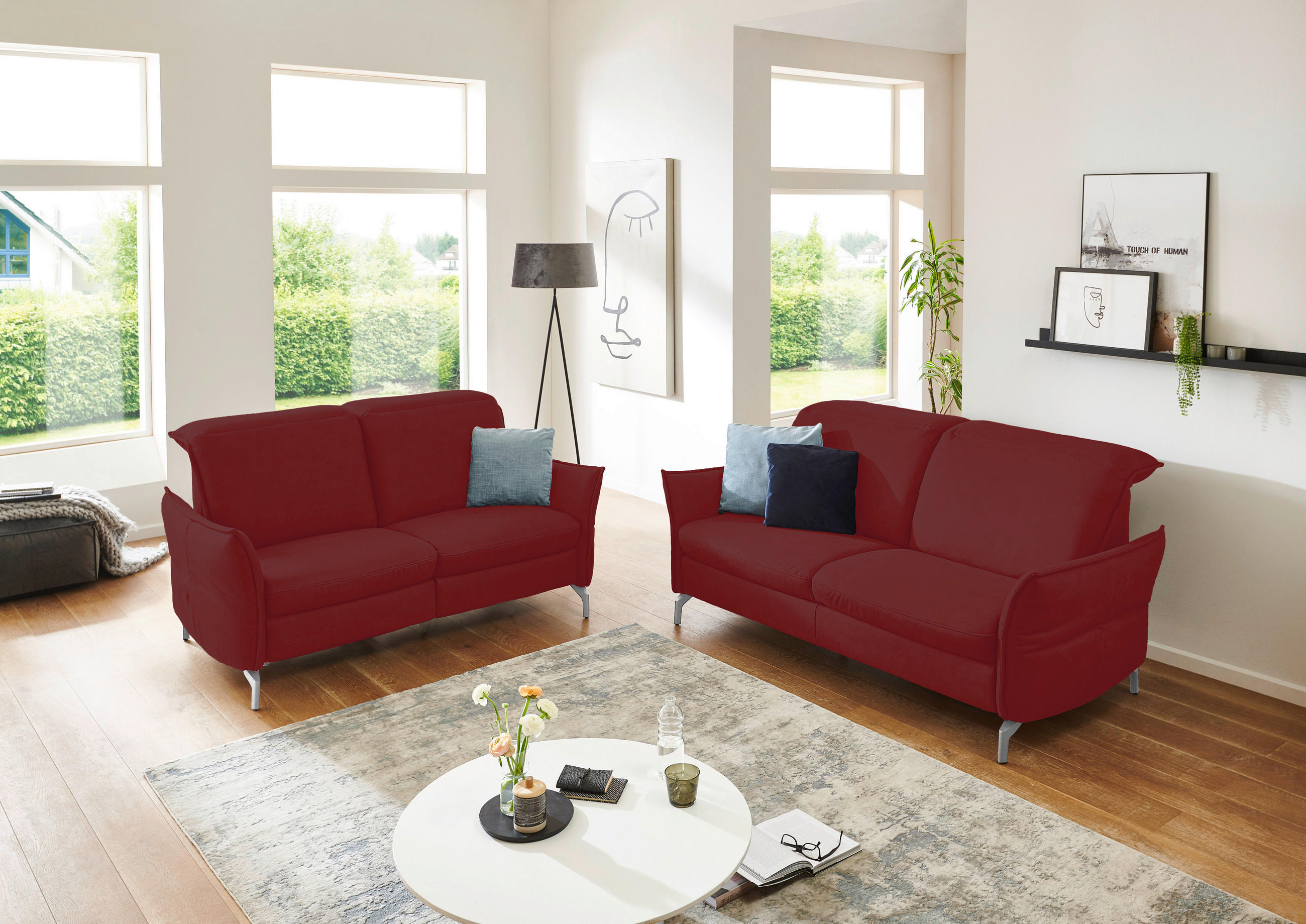 2-SITZER-SOFA in Lederlook (vegan) Rot  - Rot/Schwarz, MODERN, Textil/Metall (154/89/109cm) - Livetastic