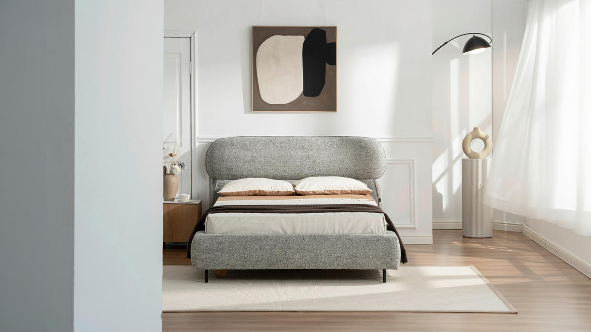 POLSTERBETT gepolstertes Kopfteil, Lattenrost 140/200 cm  in Grau  - Eichefarben/Schwarz, Design, Holz/Textil (140/200cm) - Boxxx