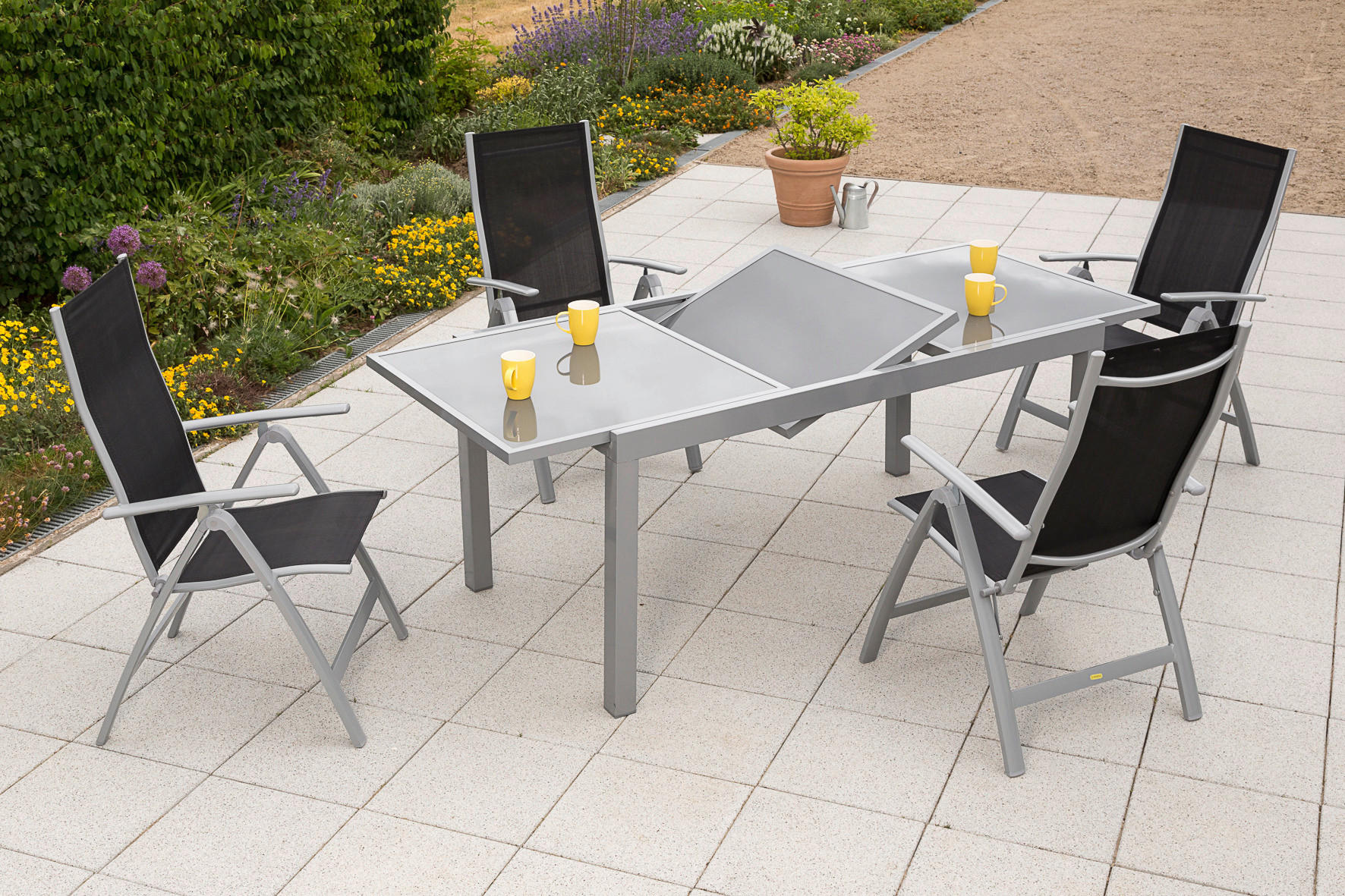 GARTENSET Aluminium  - Silberfarben/Schwarz, KONVENTIONELL, Glas/Textil - Gardenson