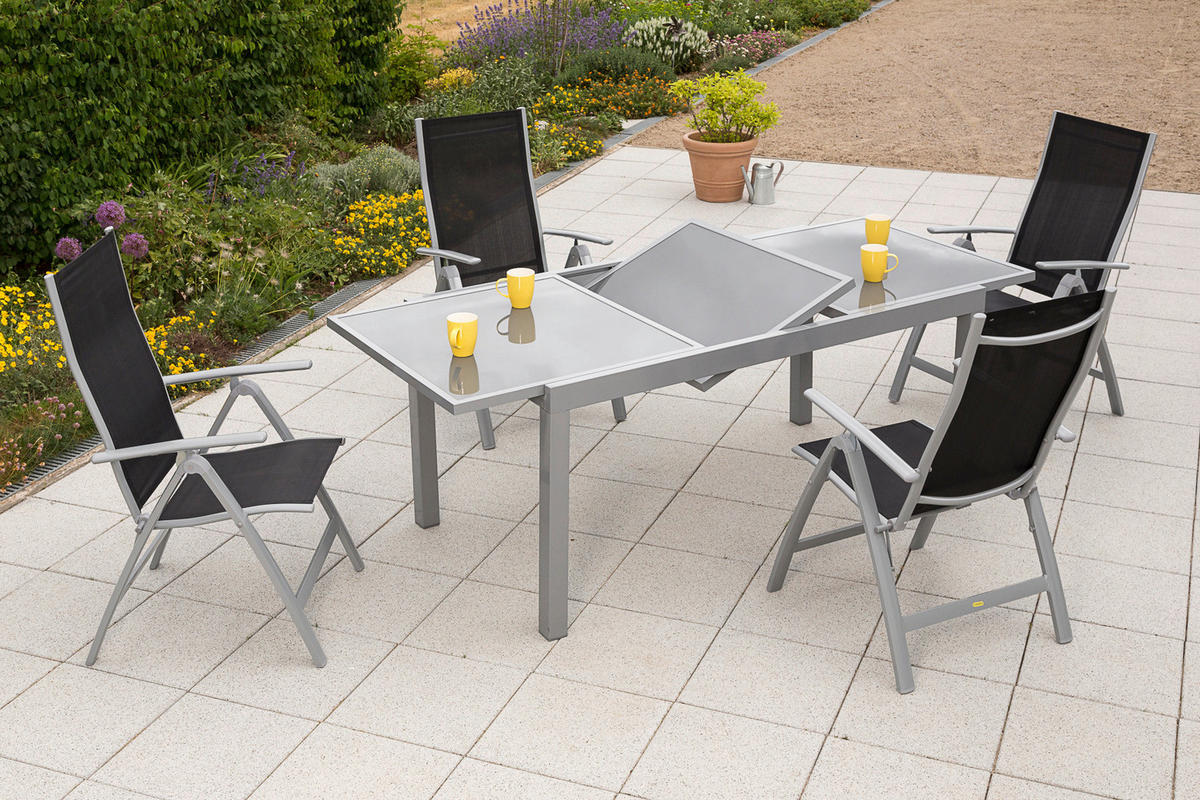 GARTENSET Aluminium  - Silberfarben/Schwarz, KONVENTIONELL, Glas/Textil - Gardenson