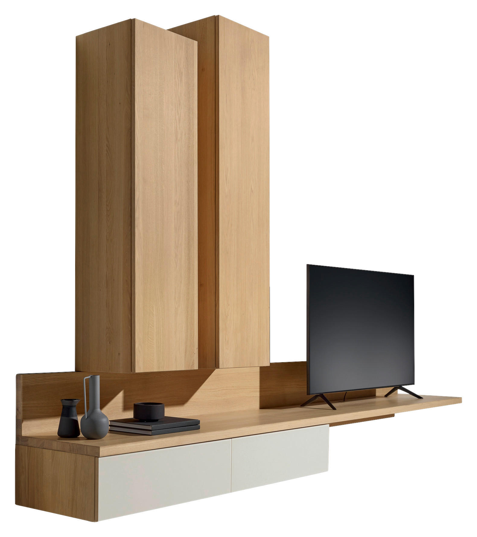 WOHNWAND  in Eichefarben, Hellgrau  260/229,1/48,3 cm  - Eichefarben/Hellgrau, Design, Glas/Holz (260/229,1/48,3cm) - Team 7