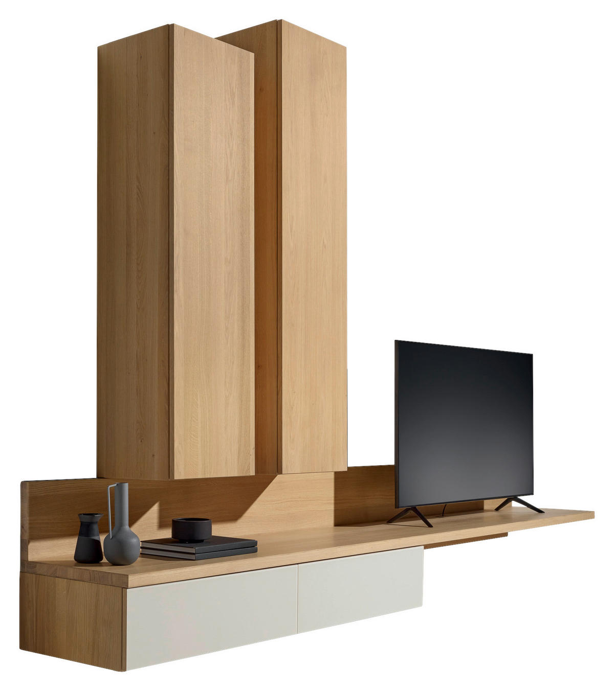 WOHNWAND  in Eichefarben, Hellgrau  260/229,1/48,3 cm  - Eichefarben/Hellgrau, Design, Glas/Holz (260/229,1/48,3cm) - Team 7