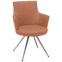 ARMLEHNSTUHL  in Stahl Lederlook, Mikrofaser  - Edelstahlfarben/Cognac, Design, Textil/Metall (60/87/62cm) - Venjakob