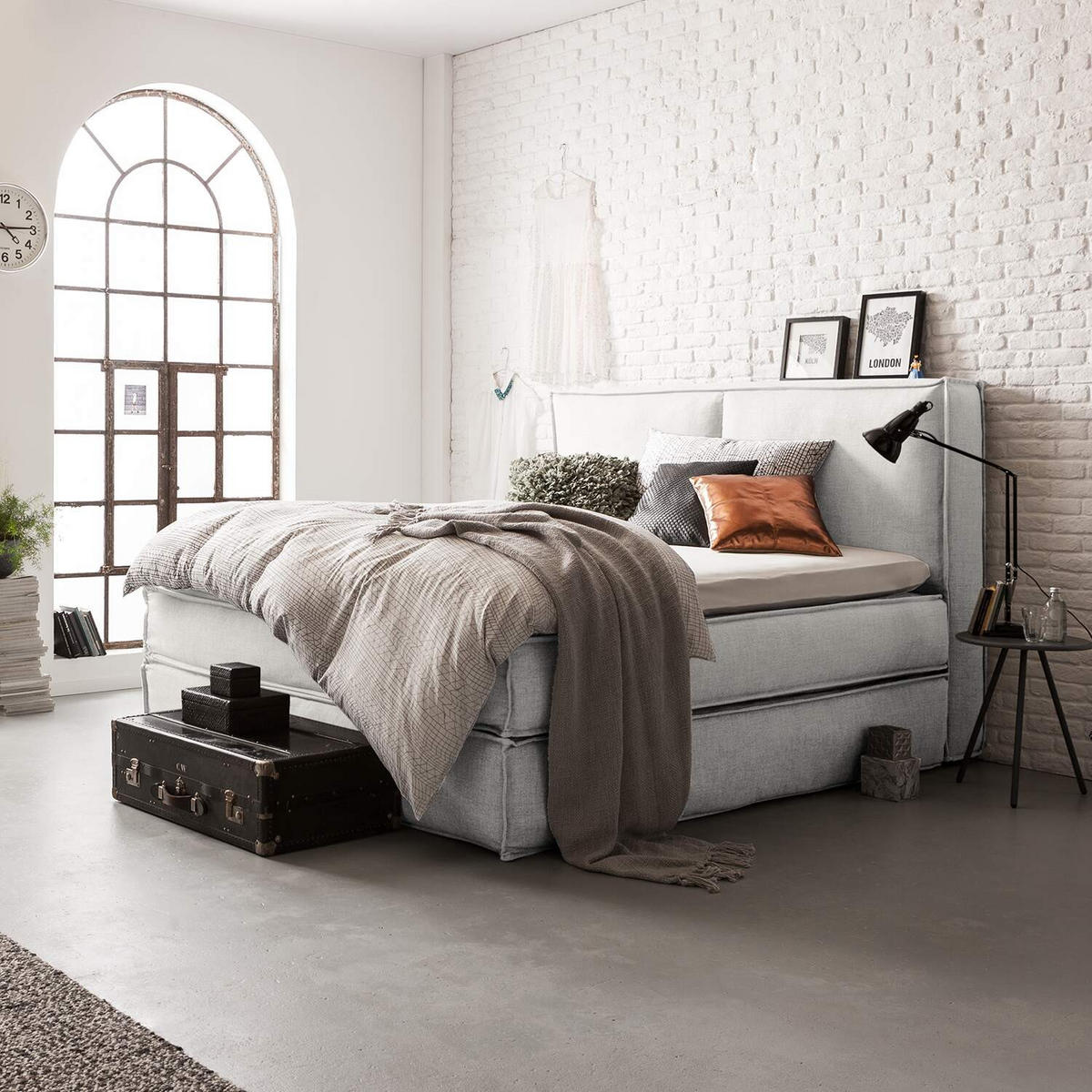BOXSPRINGBETT 160/200 cm  in Creme  - Creme/Schwarz, Design, Textil (160/200cm) - home24