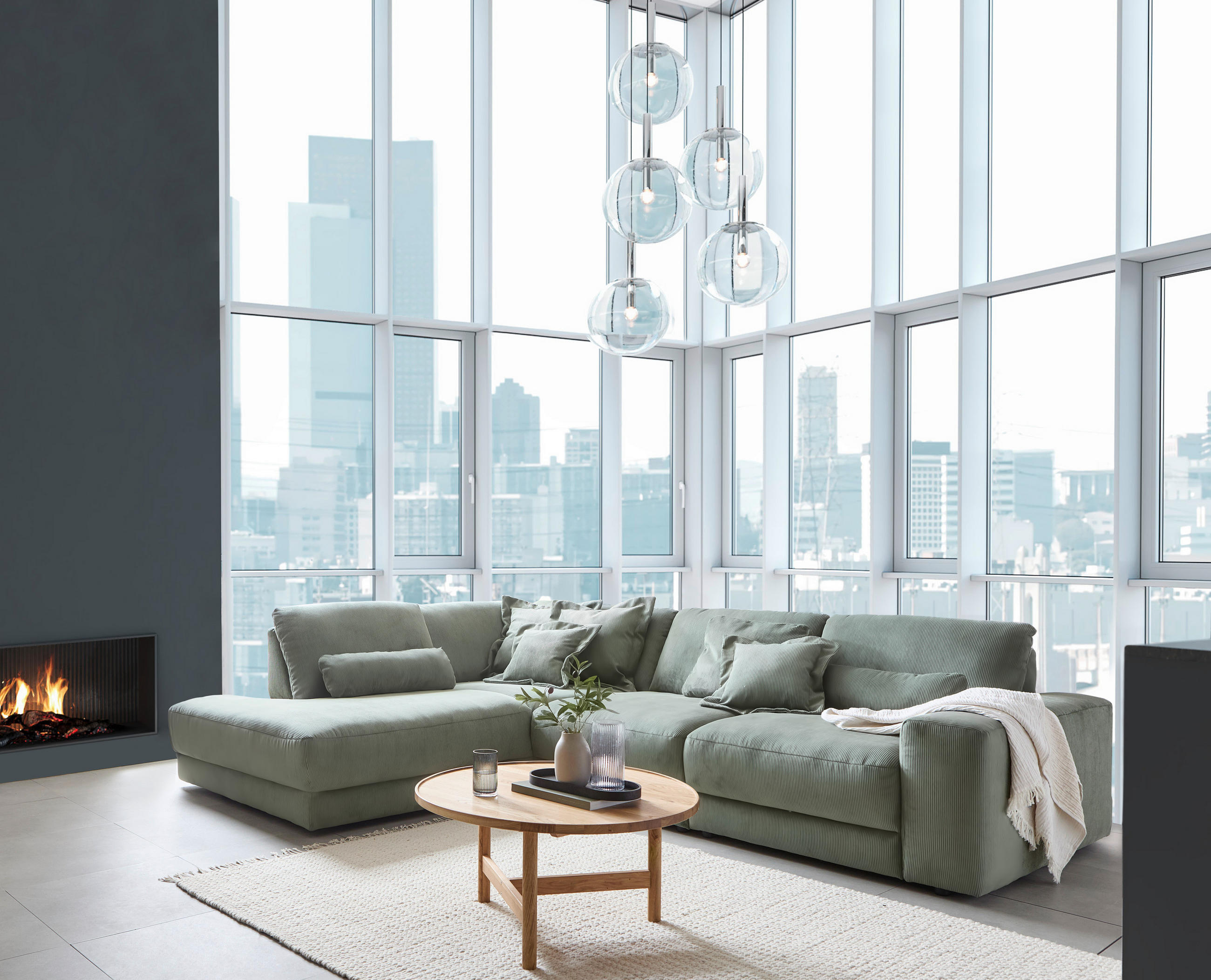 ECKSOFA Waldgrün Feincord  - Waldgrün/Schwarz, Design, Kunststoff/Textil (242/316cm) - Niels Andersson