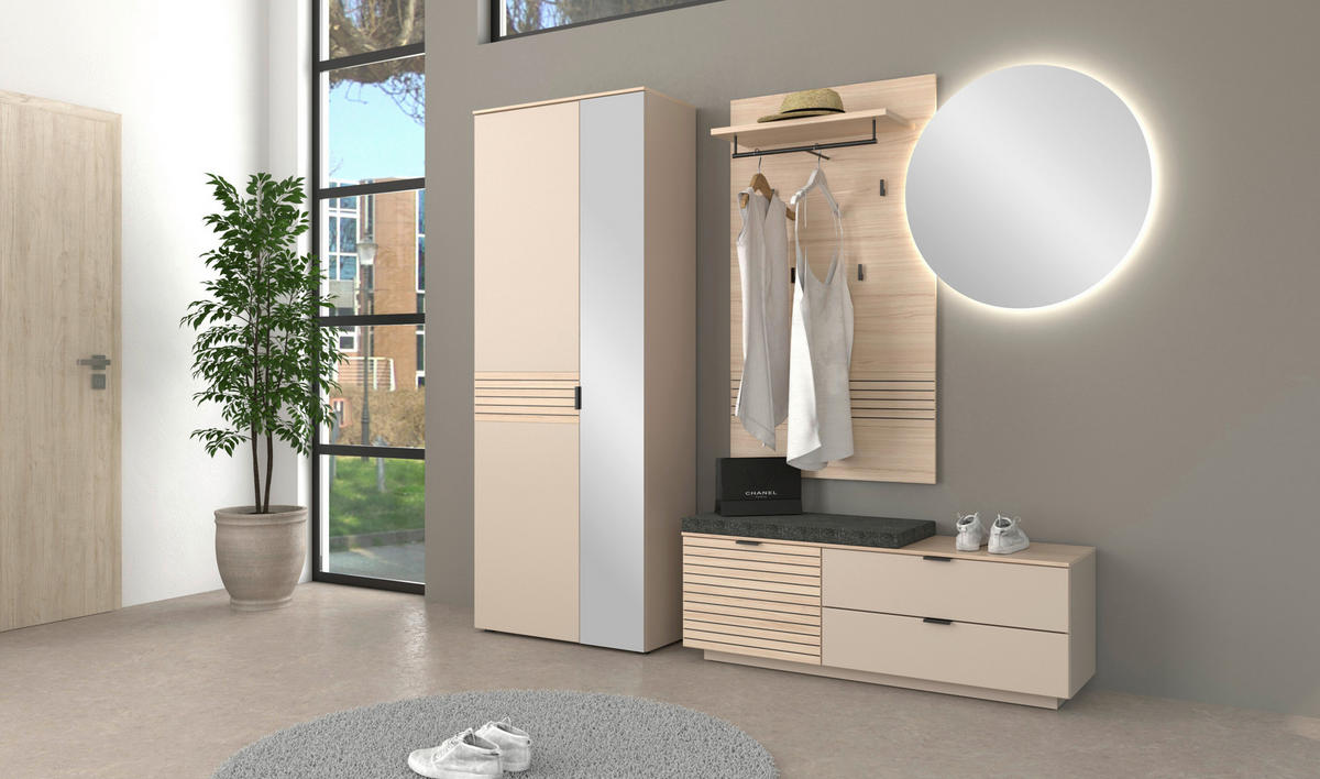 GARDEROBE 5-teilig  in 236/202/38 cm  - Kaschmir/Eichefarben, Design, Glas/Holzwerkstoff (236/202/38cm) - Xora